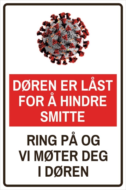 Smittevernskilt: Dï¿½ren er lï¿½st, ring pï¿½