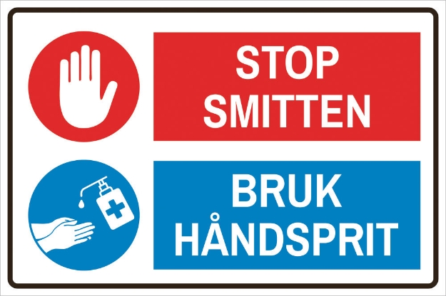 Smittevernskilt: Stopp smitten, bruk hï¿½ndsprit