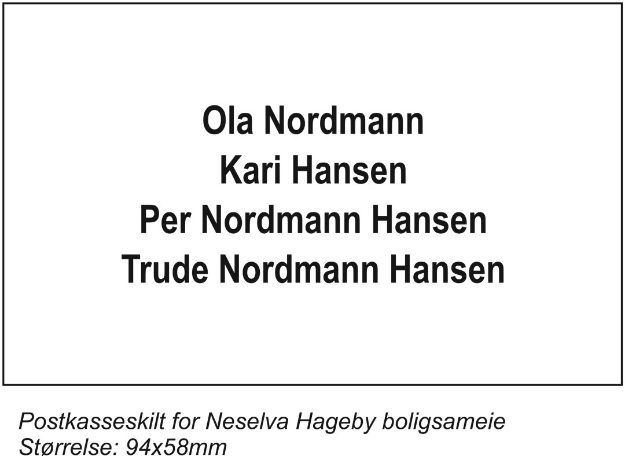 Postkasseskilt for Neselva Hageby boligsameie