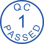 Bilde av QC passed, kontrollstempel for kvalitets inspektør