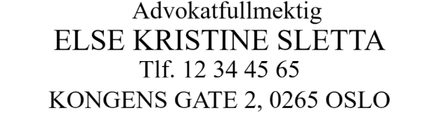 Bilde av Advokatstempel med telefonnummer og adresse