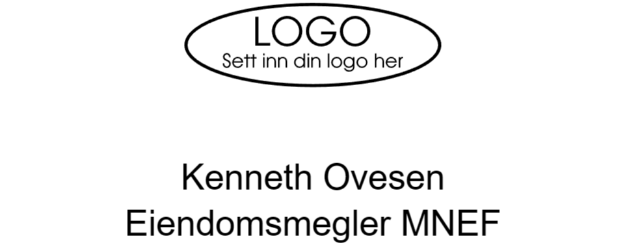 Bilde av Stempel for eiendomsmegler. Med navn, tittel og firmalogo