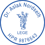 Bilde av Trodat lommestempel for lege, med rundt stempeltrykk