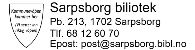 Bilde av Bibliotekstempelmed logo samt adresse og telefon 