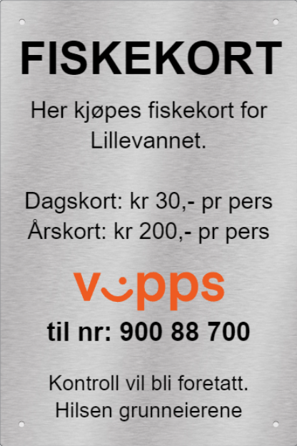 Bilde av Standard skilt for fiskekort. Med tekst, navn og priser.