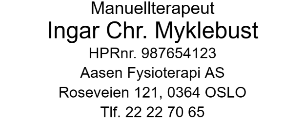 Bilde av 3-linjers lite manuellterapeut-stempel, trykk for å redigere tekst og layout