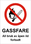 Bilde av Skilt: GASSFARE - All bruk av åpen ild forbudt