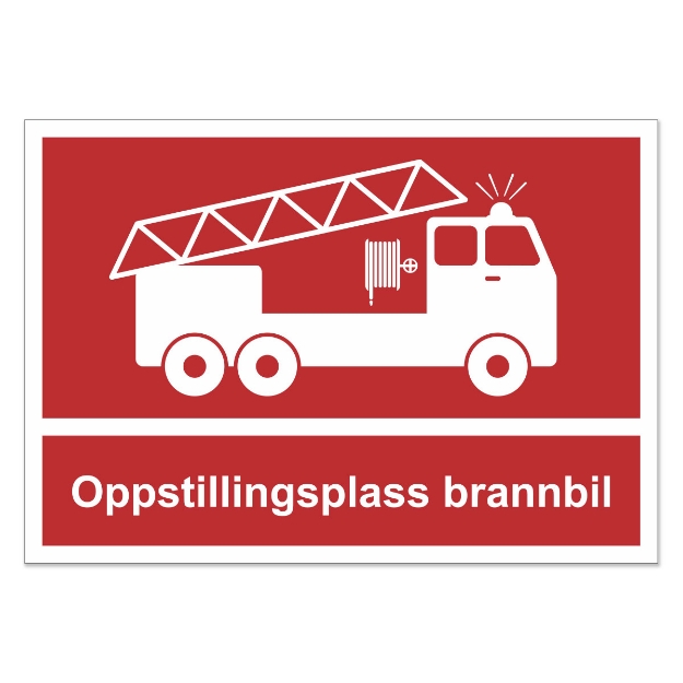 Skilt som markerer oppstillingsplass for brannbil og sikrer uhindret parkering ved utrykning